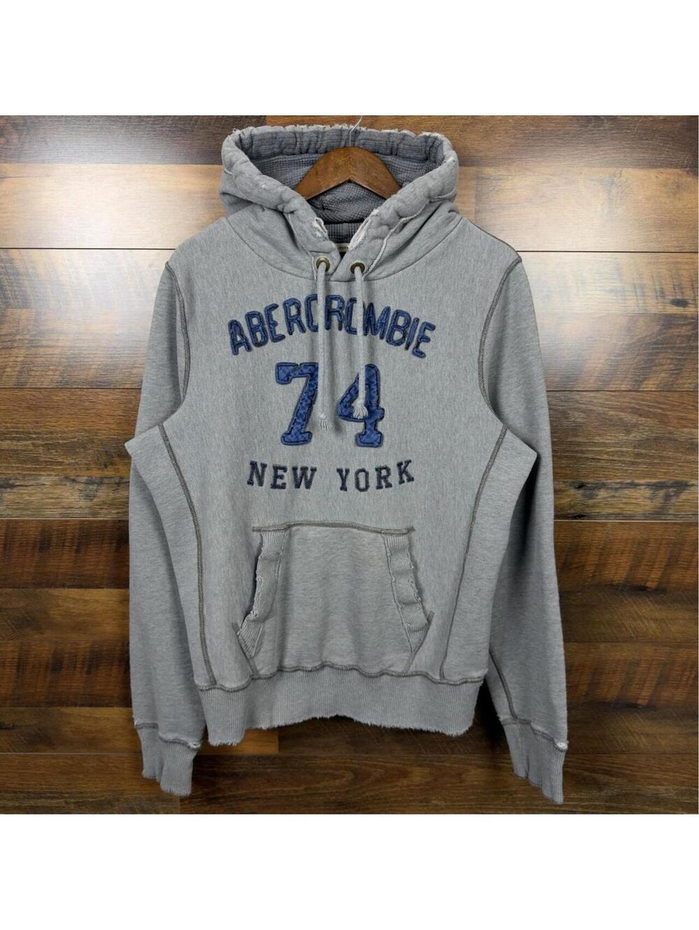 Y2K Abercrombie & Fitch Muscle New York Distressed Hoodie Gray XL